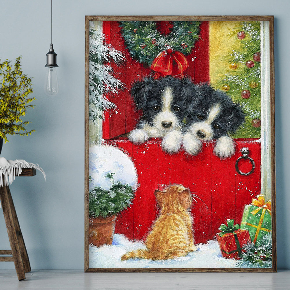 Christmas Dog - Full Round Drill Diamond Painting 30*40CM