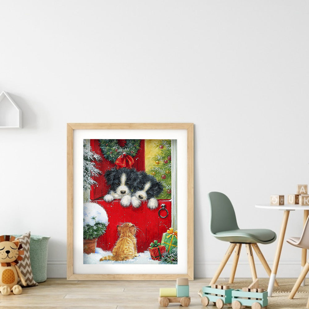 Christmas Dog - Full Round Drill Diamond Painting 30*40CM