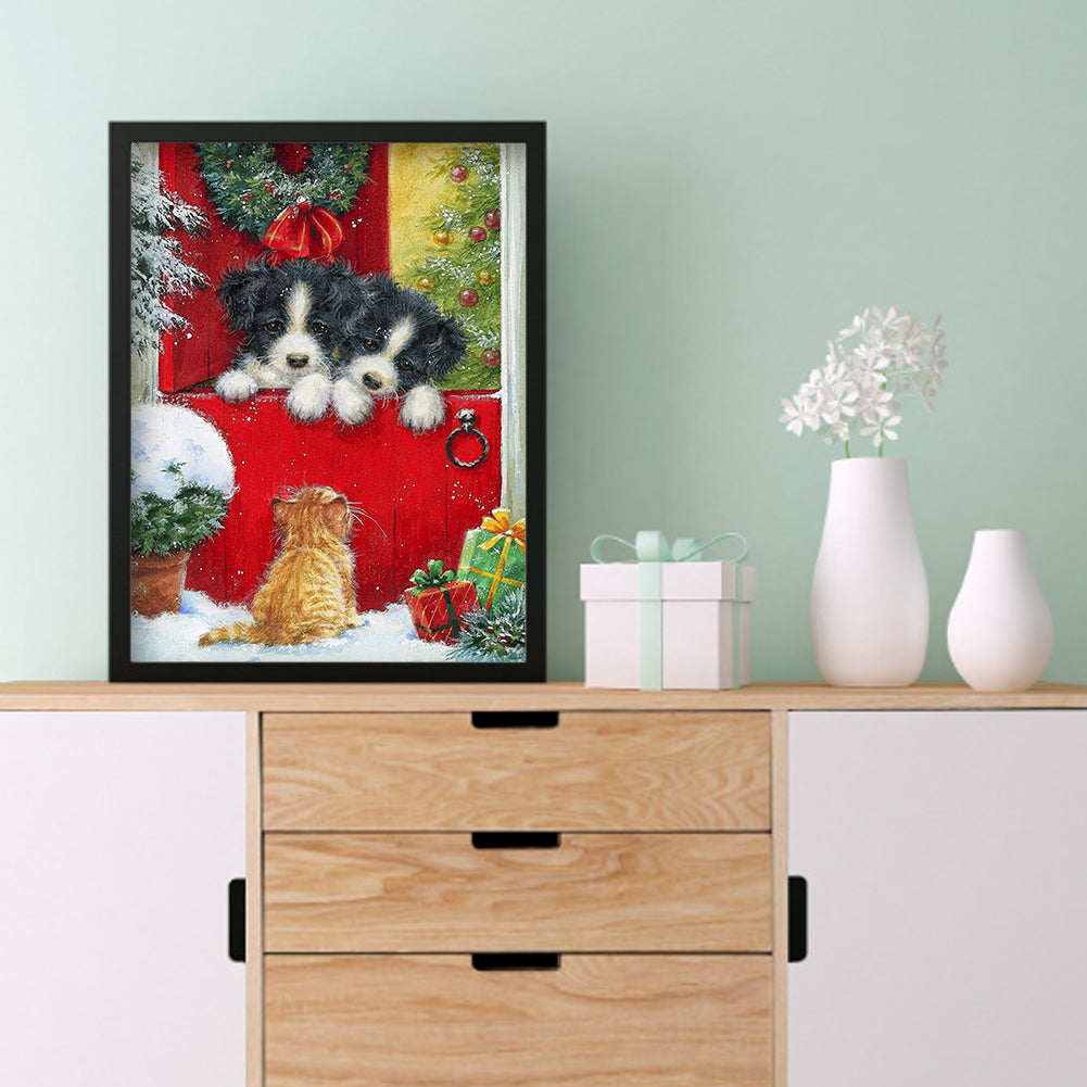 Christmas Dog - Full Round Drill Diamond Painting 30*40CM