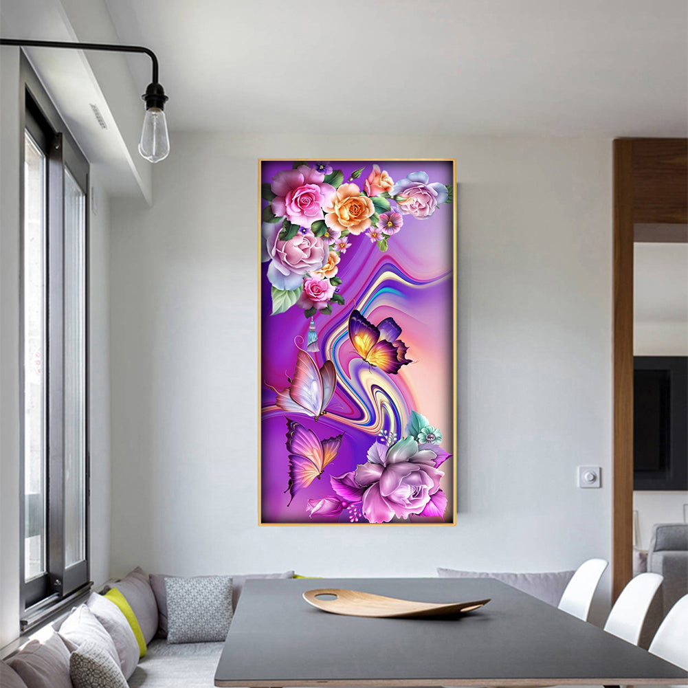 Butterfly Flowers - Full Round Drill Diamond Painting 40*80CM