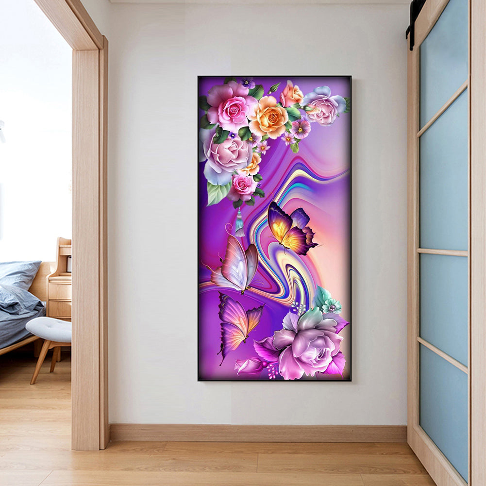 Butterfly Flowers - Full Round Drill Diamond Painting 40*80CM