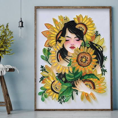 Sunflower Girl - Special Shaped Drill Diamond Painting 30*40CM