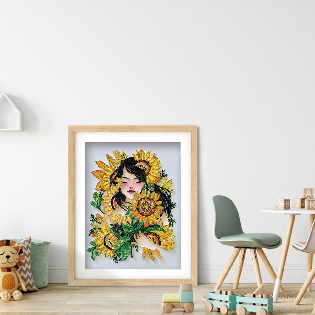 Sunflower Girl - Special Shaped Drill Diamond Painting 30*40CM