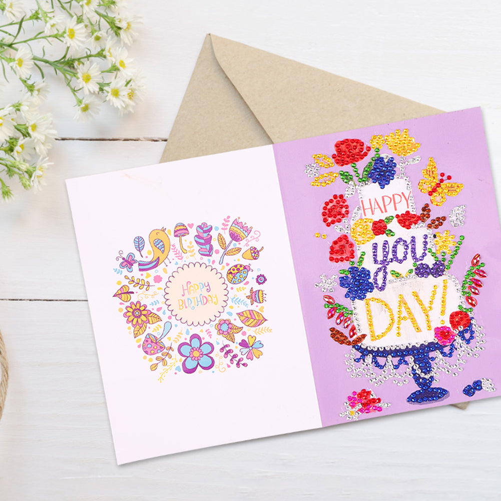 Special Shaped 5D Diamond Painting Happy Birthday Cards DIY Postcards Set