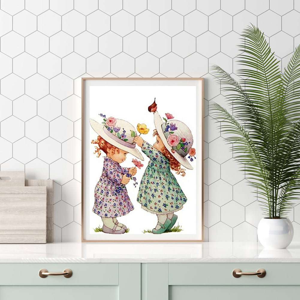 Hat Girl - Full Round Drill Diamond Painting 30*40CM