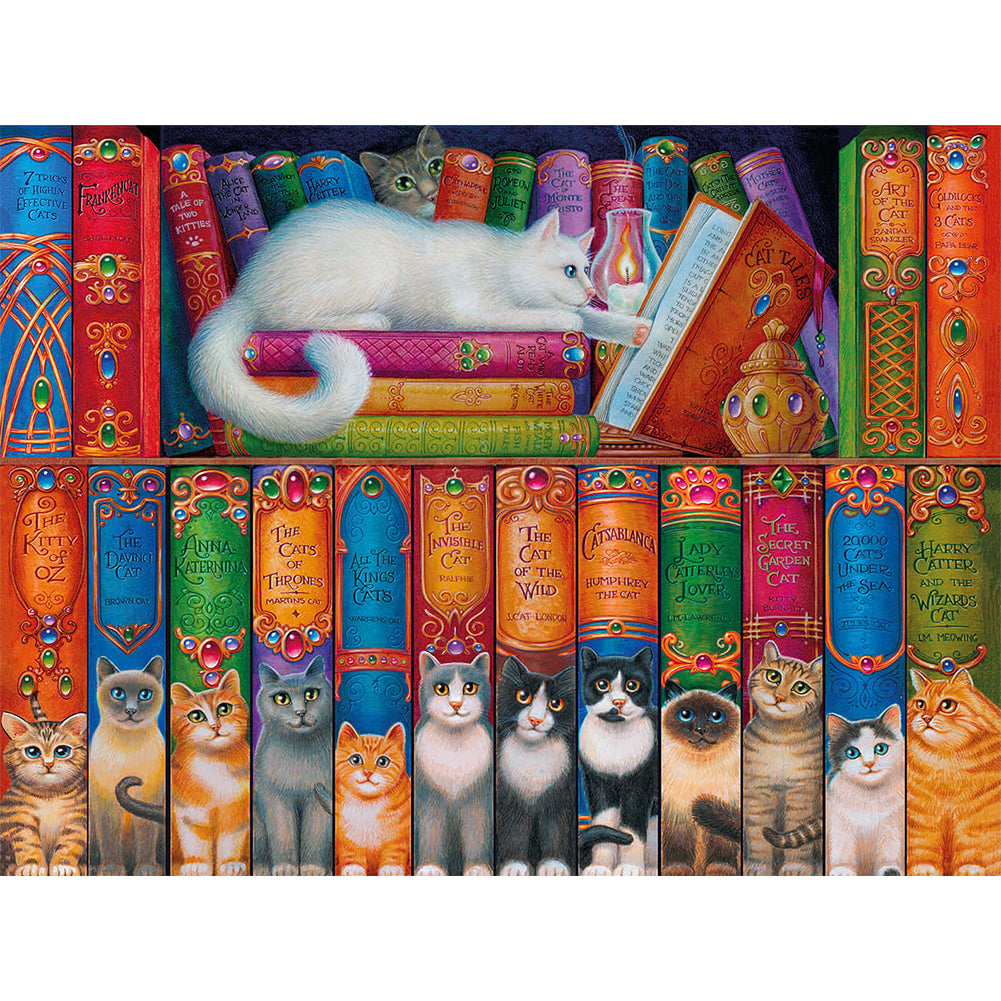 Bookshelf Cat - Full Round Drill Diamond Painting 50*40CM