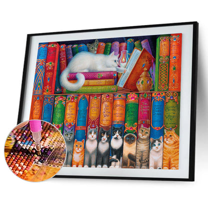 Bookshelf Cat - Full Round Drill Diamond Painting 50*40CM