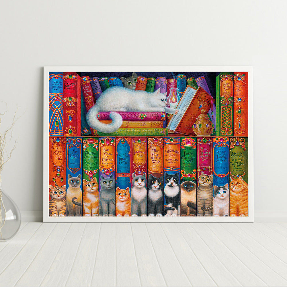 Bookshelf Cat - Full Round Drill Diamond Painting 50*40CM