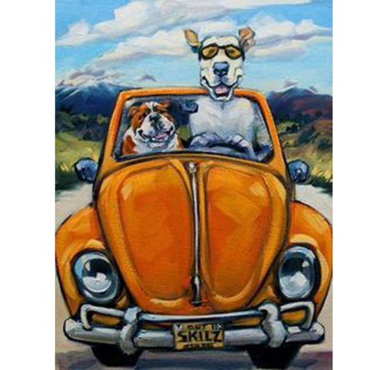 Driving Dogs - Full Round Drill Diamond Painting 30*40CM