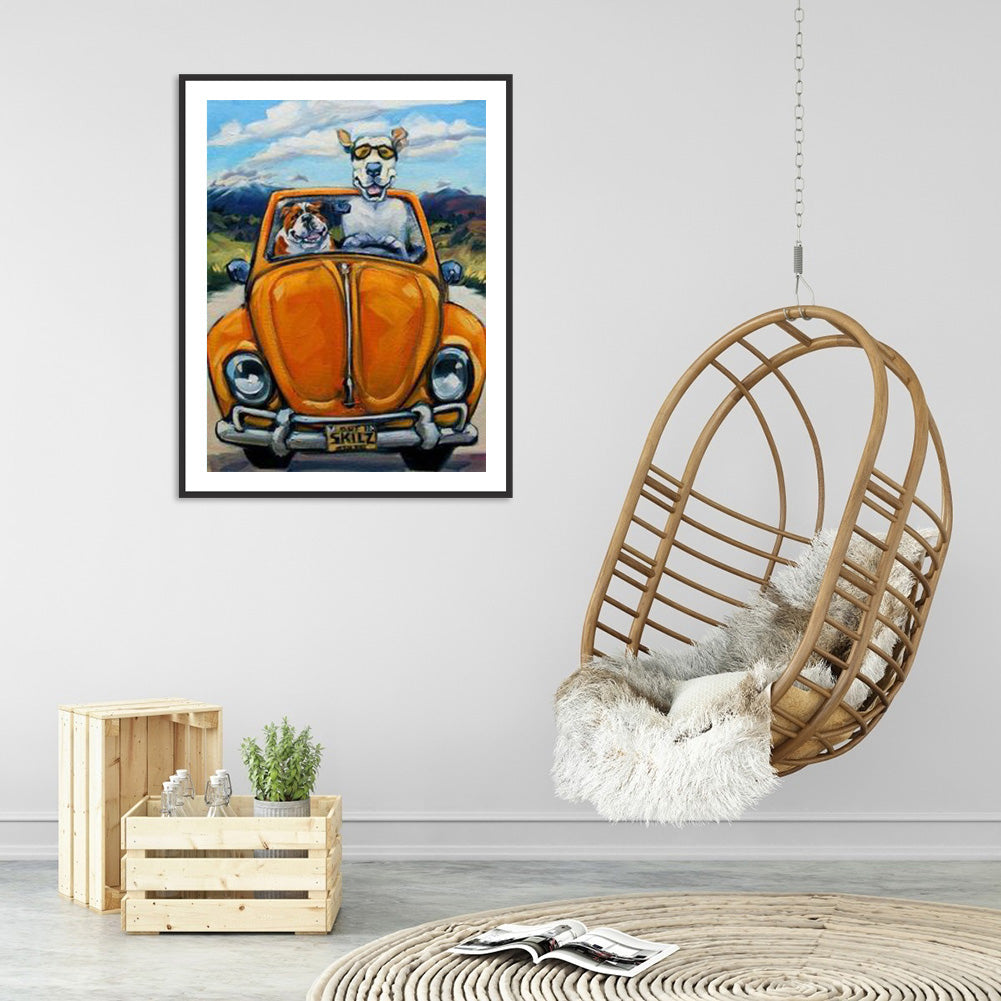 Driving Dogs - Full Round Drill Diamond Painting 30*40CM
