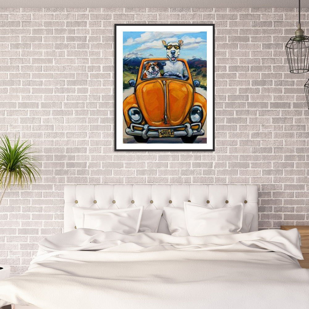 Driving Dogs - Full Round Drill Diamond Painting 30*40CM