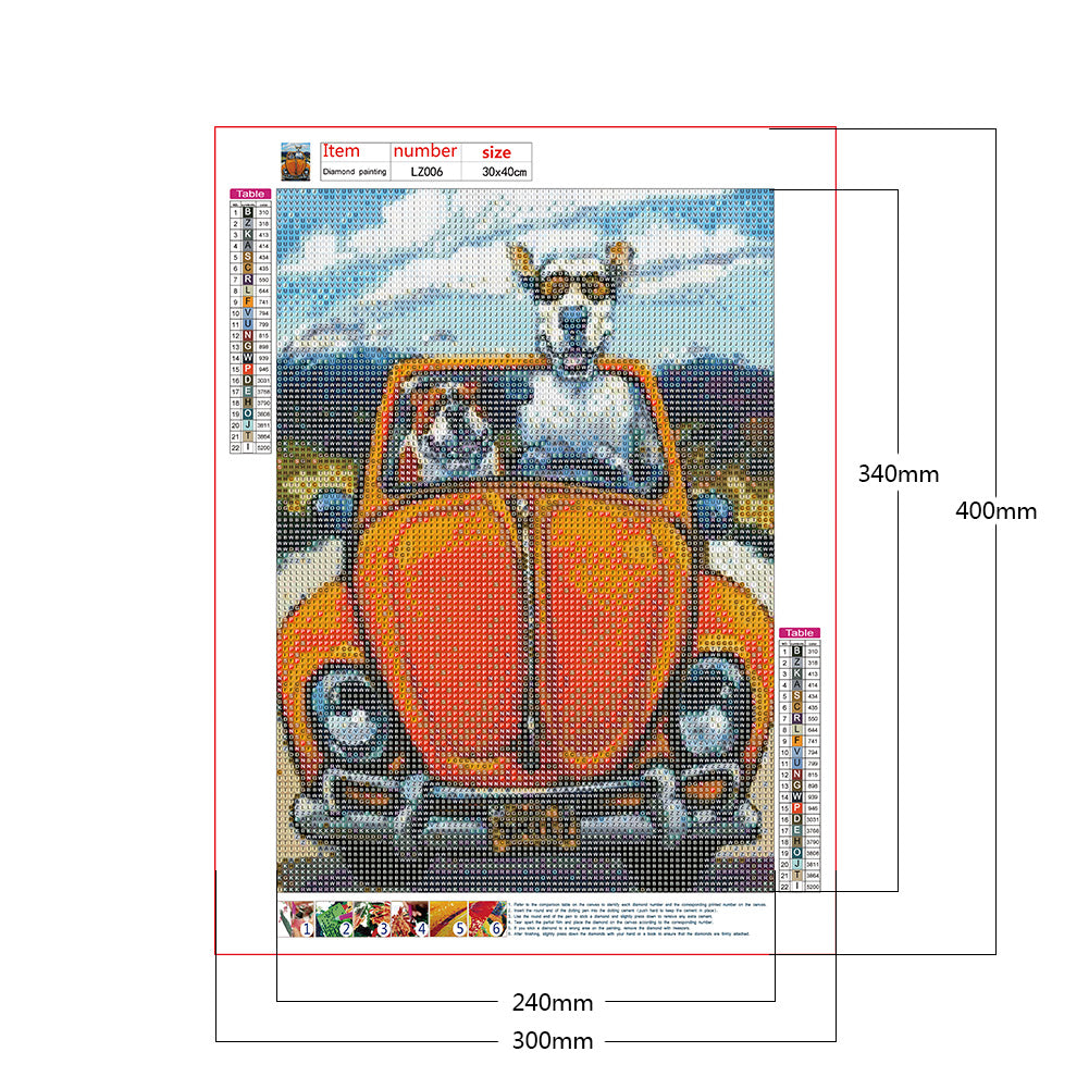 Driving Dogs - Full Round Drill Diamond Painting 30*40CM