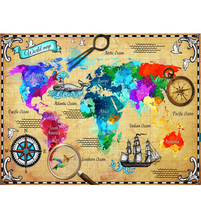 World Map - Full Round Drill Diamond Painting 50*40CM