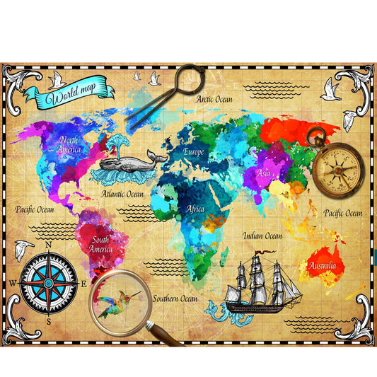 World Map - Full Round Drill Diamond Painting 50*40CM
