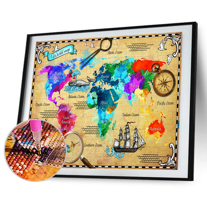 World Map - Full Round Drill Diamond Painting 50*40CM