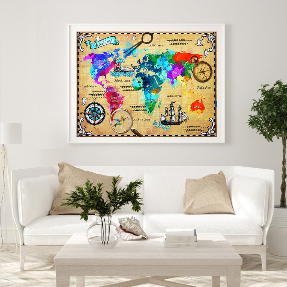 World Map - Full Round Drill Diamond Painting 50*40CM