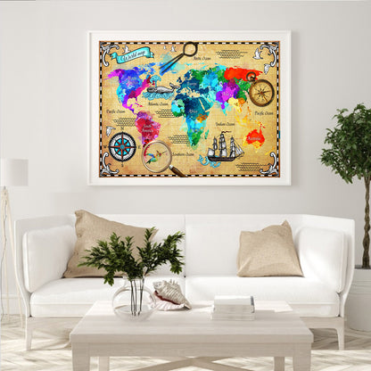 World Map - Full Round Drill Diamond Painting 50*40CM