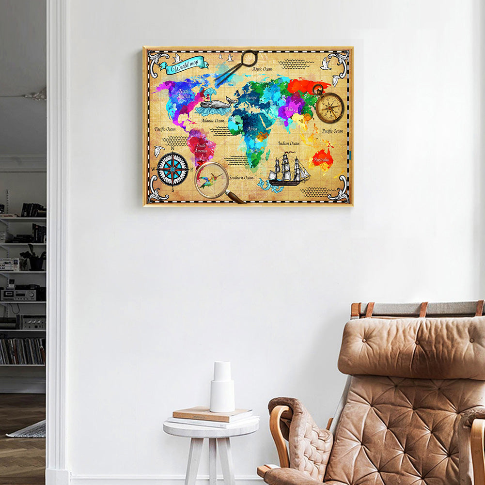 World Map - Full Round Drill Diamond Painting 50*40CM