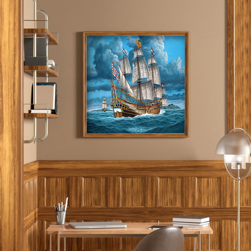 Storm Boat - Full Round Drill Diamond Painting 40*40CM