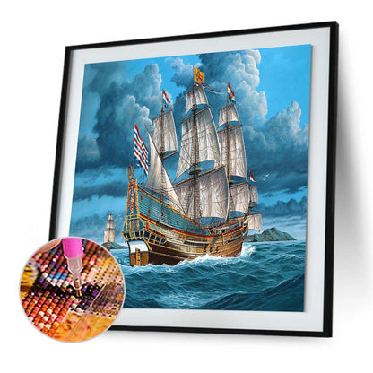 Storm Boat - Full Round Drill Diamond Painting 40*40CM