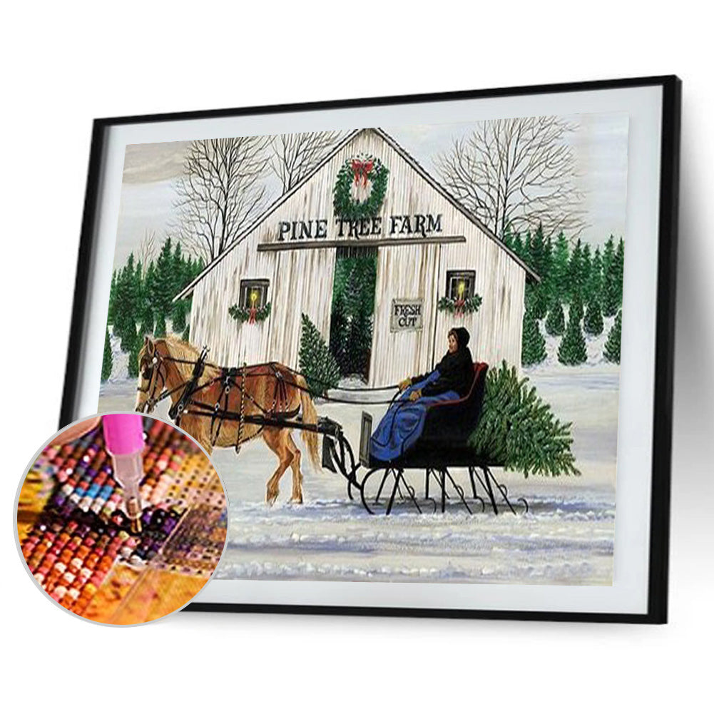 Pine Cart - Full Round Drill Diamond Painting 45*30CM