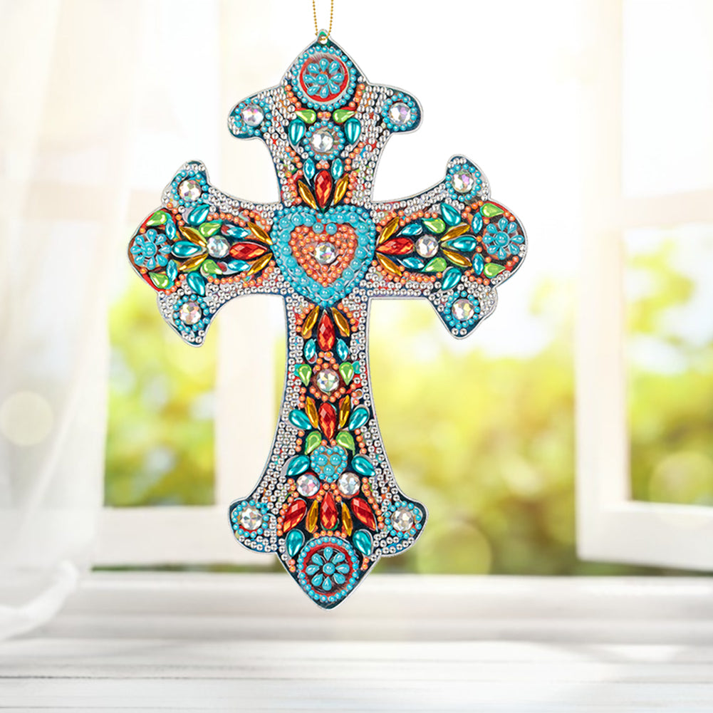 DIY Diamond Painting Cross Pendant Acrylic Mosaic Hanging Wall Home Decor