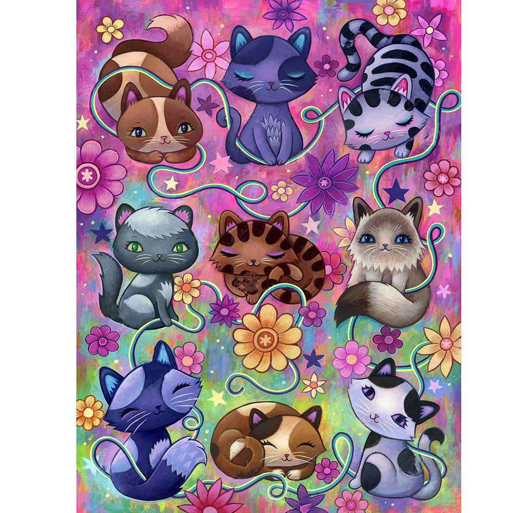 Flowers Cat - Full Round Drill Diamond Painting 30*40CM