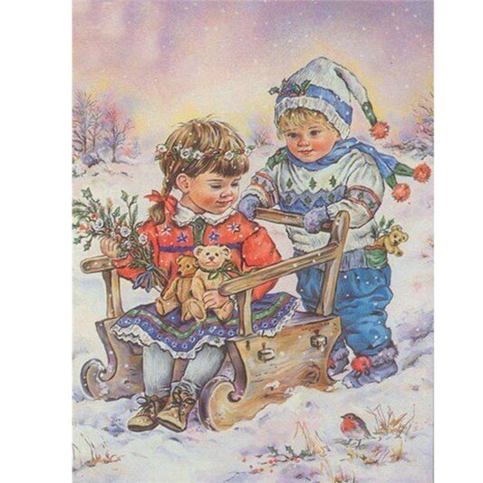 Snow Kids - Full Round Drill Diamond Painting 30*40CM