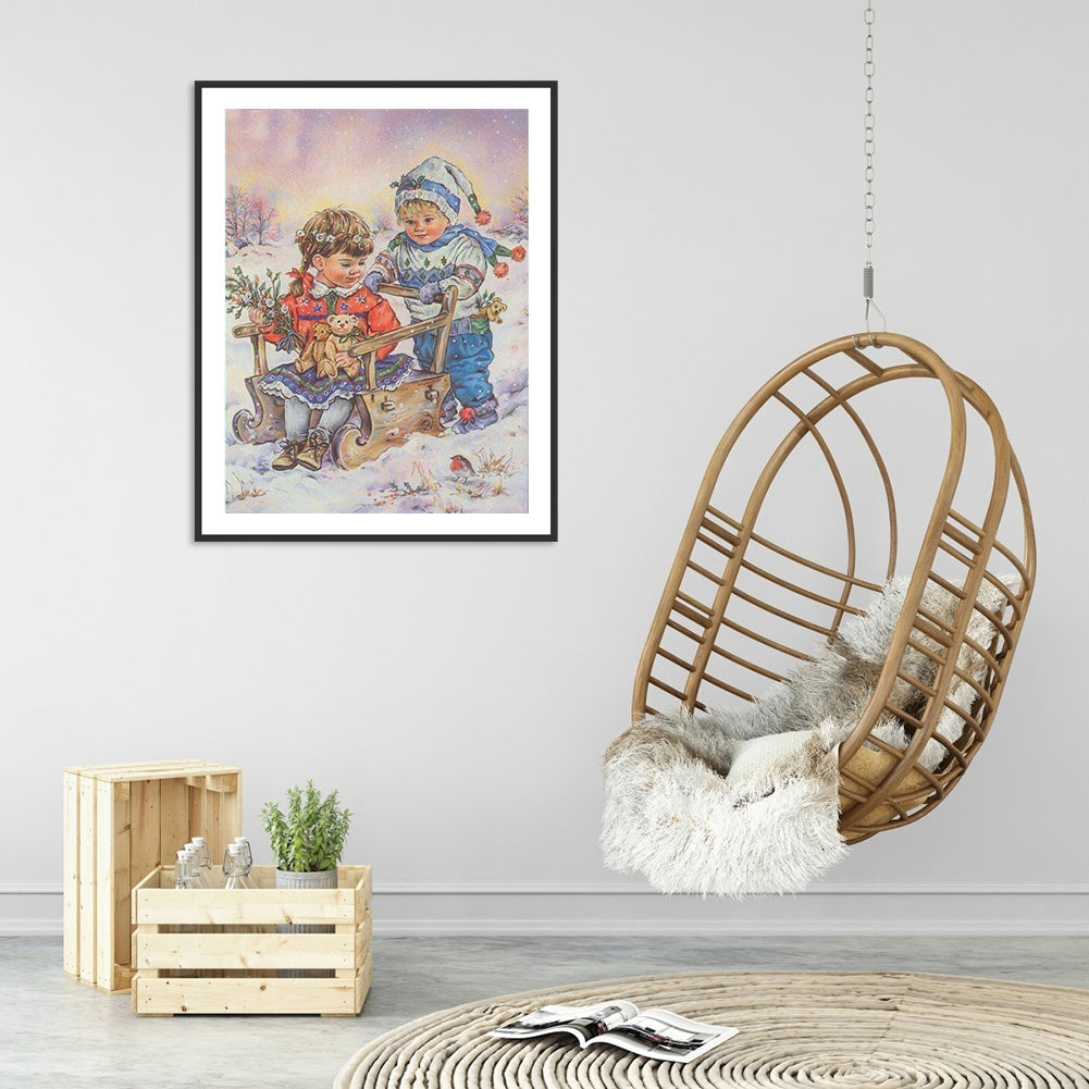 Snow Kids - Full Round Drill Diamond Painting 30*40CM