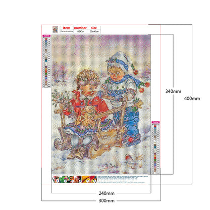Snow Kids - Full Round Drill Diamond Painting 30*40CM