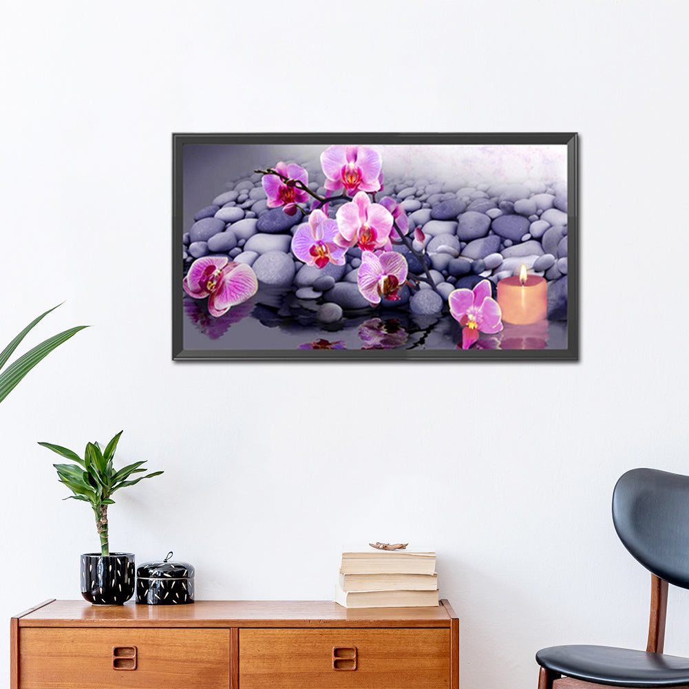 Pink Flowers - Full Round Drill Diamond Painting 60*30CM