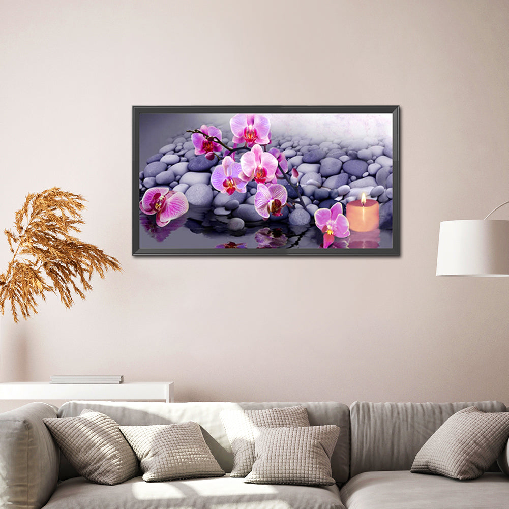 Pink Flowers - Full Round Drill Diamond Painting 60*30CM