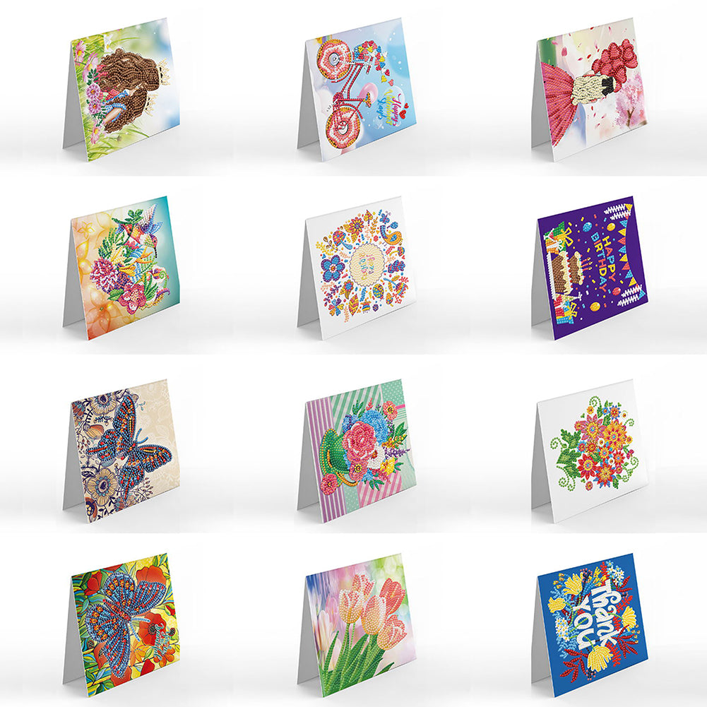 12pcs DIY Diamond Painting Greeting Cards Mosaic Thanks Birthday Postcards