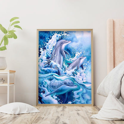 Blue Dolphin - Full Round Drill Diamond Painting 30*40CM