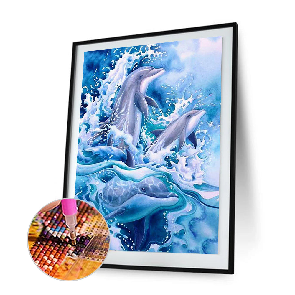 Blue Dolphin - Full Round Drill Diamond Painting 30*40CM