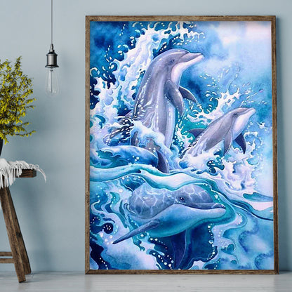 Blue Dolphin - Full Round Drill Diamond Painting 30*40CM