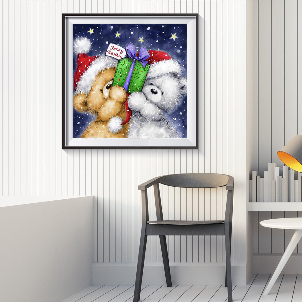 Christmas Bear - Full Round Drill Diamond Painting 30*30CM