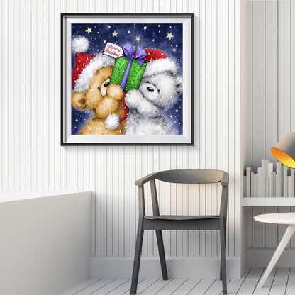 Christmas Bear - Full Round Drill Diamond Painting 30*30CM