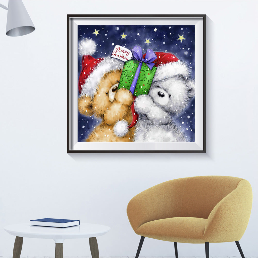 Christmas Bear - Full Round Drill Diamond Painting 30*30CM