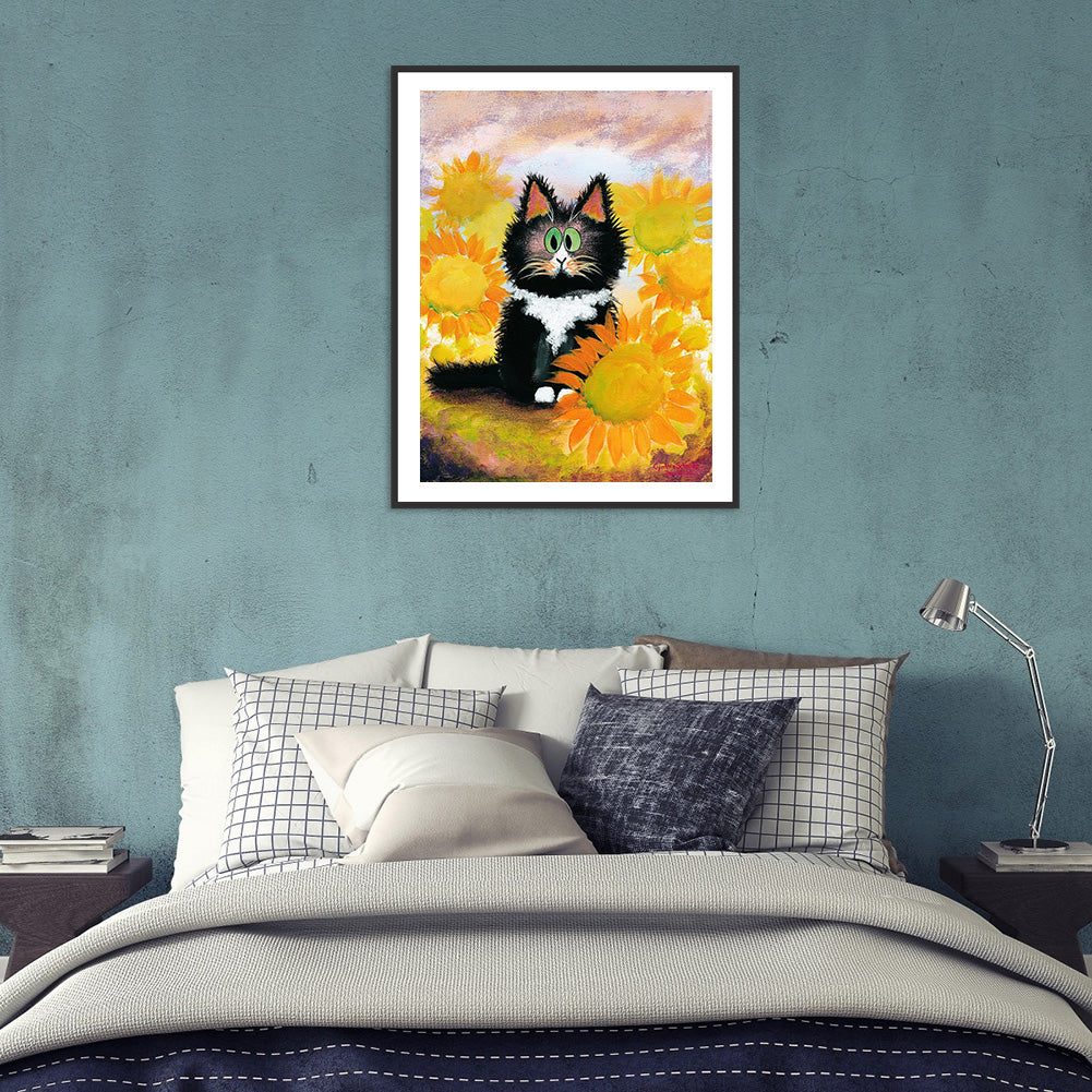 Sunflower Cat - Full Round Drill Diamond Painting 30*40CM