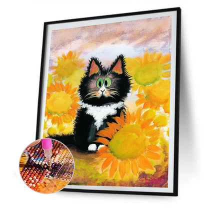 Sunflower Cat - Full Round Drill Diamond Painting 30*40CM