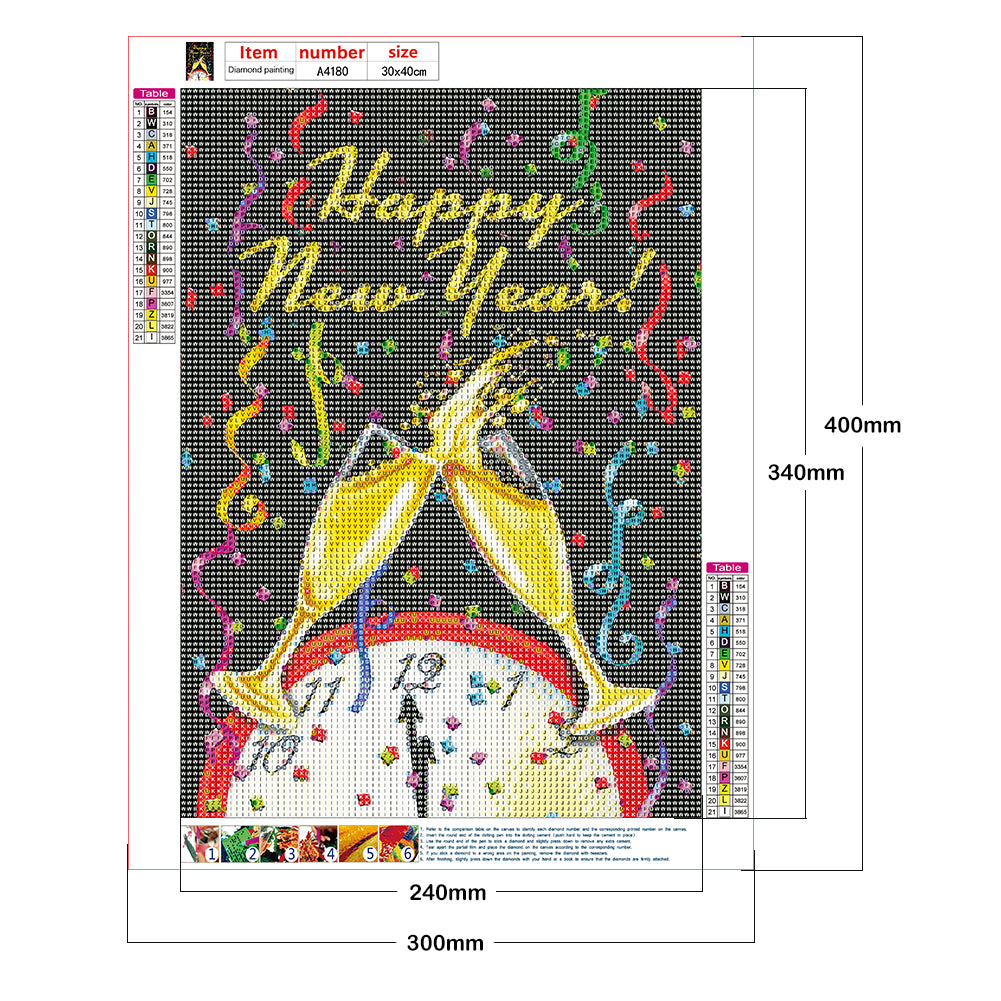 Happy New Year - Full Round Drill Diamond Painting 30*40CM