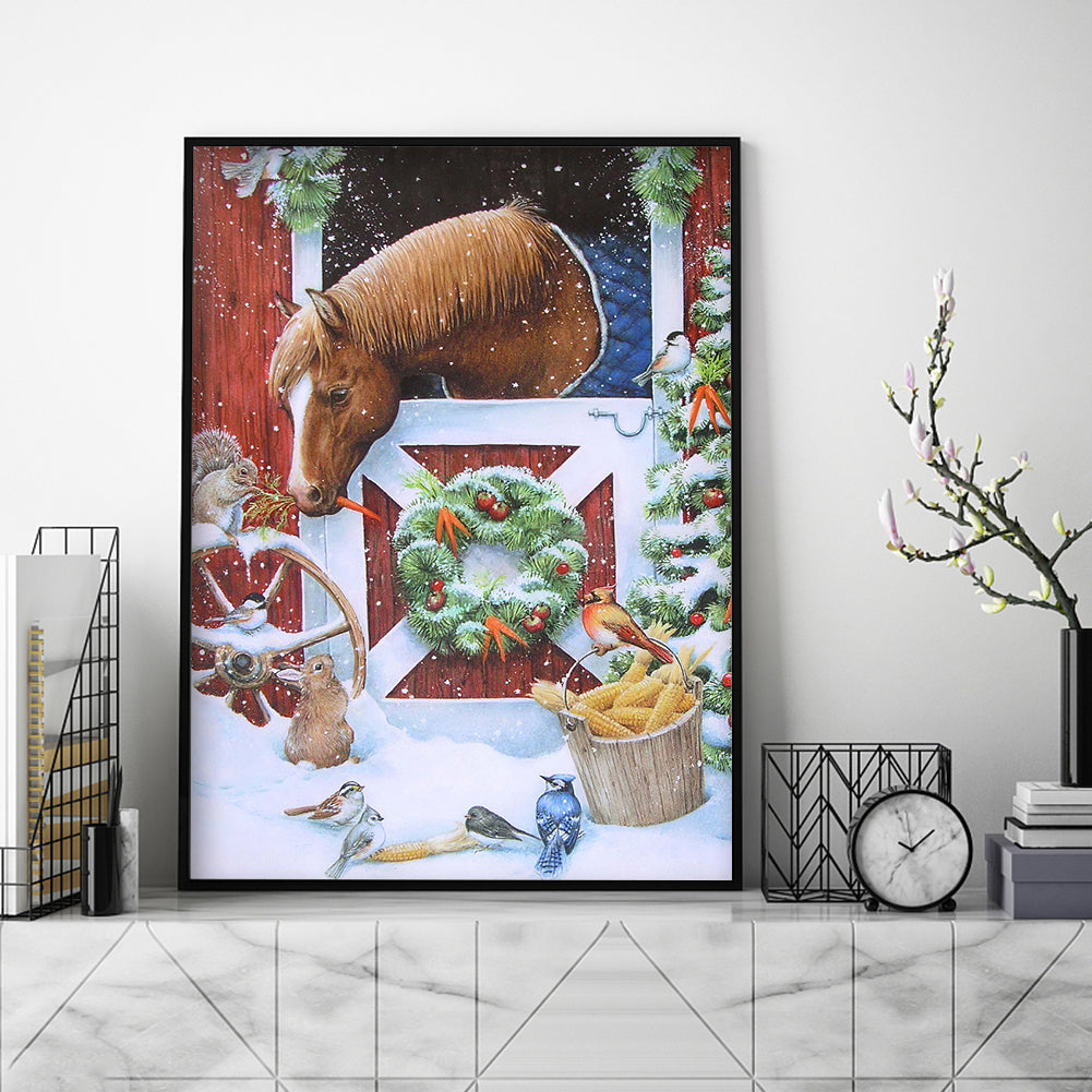 Christmas Horse - Full Round Drill Diamond Painting 30*40CM