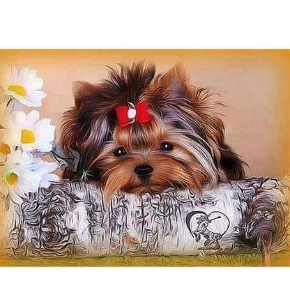 Flower Dog - Full Round Drill Diamond Painting 40*30CM