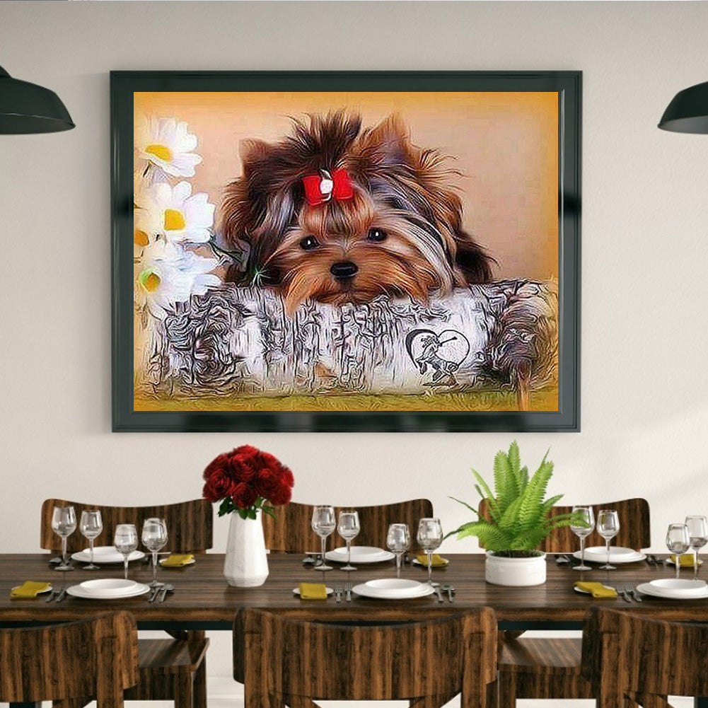 Flower Dog - Full Round Drill Diamond Painting 40*30CM