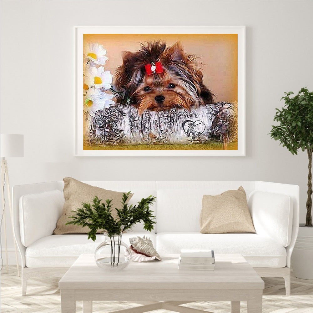 Flower Dog - Full Round Drill Diamond Painting 40*30CM