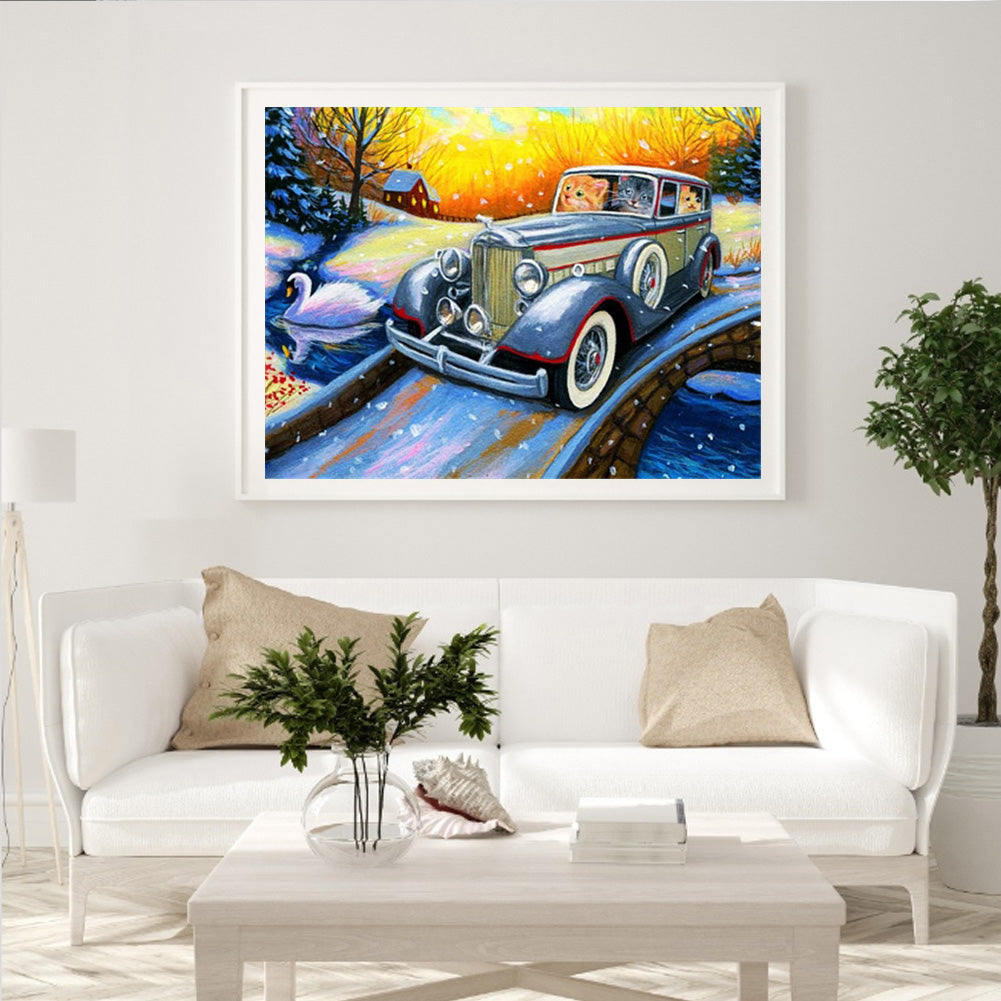 Car Cat - Full Round Drill Diamond Painting 40*30CM