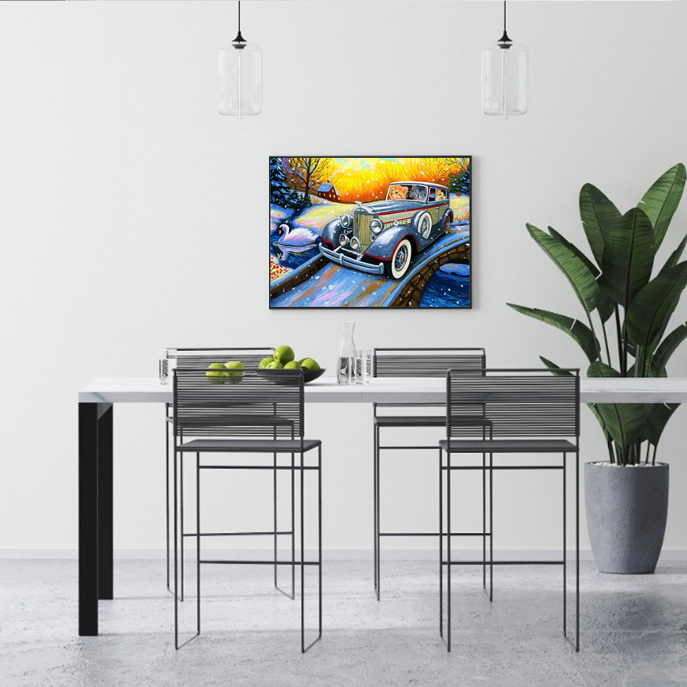 Car Cat - Full Round Drill Diamond Painting 40*30CM