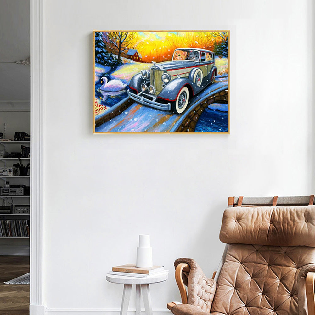 Car Cat - Full Round Drill Diamond Painting 40*30CM