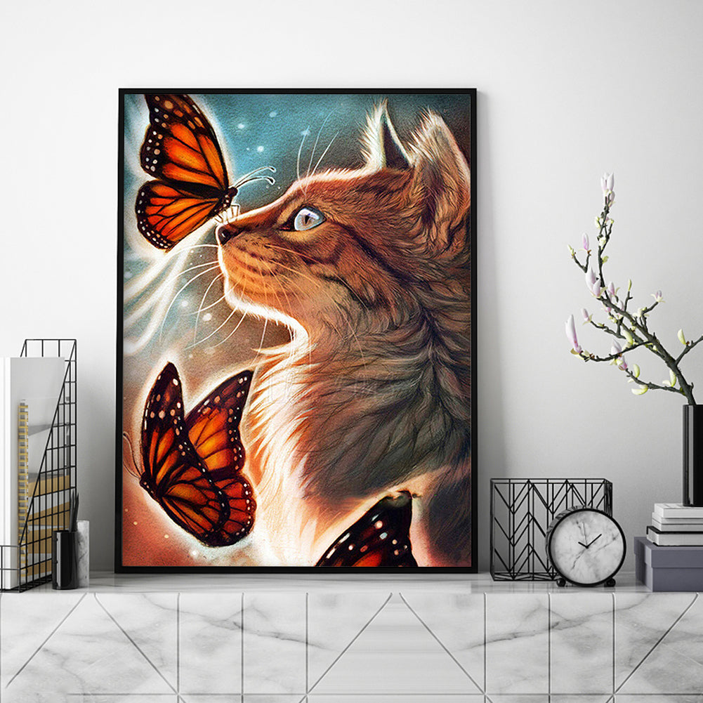 Butterfly Cat - Full Round Drill Diamond Painting 30*40CM